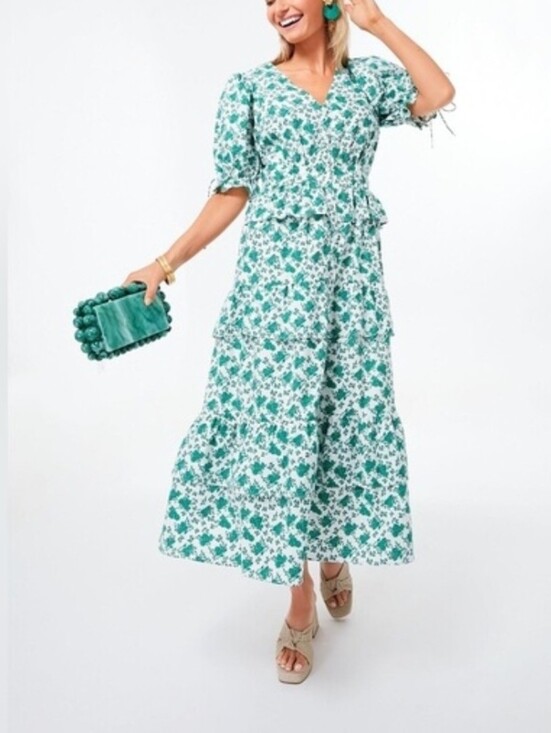 Tuckernuck Dresses & Skirts - Tuckernuck Hyacinth House Irenea Midi Dress Kelly green white floral Size Small